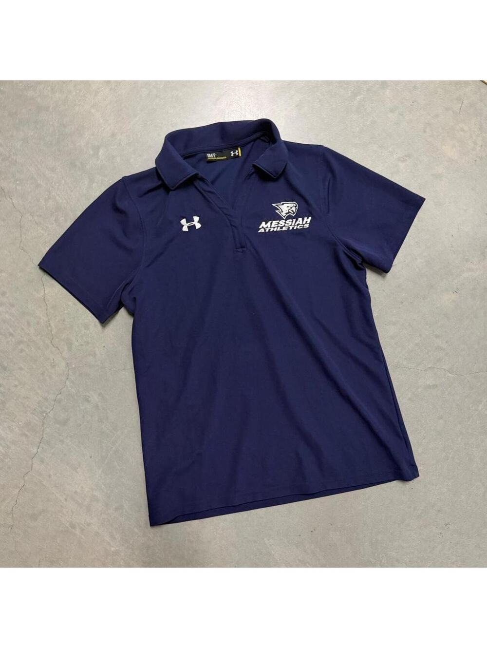 Y2K Men's Messiah College Athletic Navy Dri Fit Polo Tee Sized Small